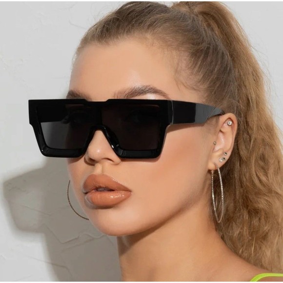 Black Sunglasses Large Oversized XL Square Lady Women Retro Vintage SHADZ - Picture 1 of 10